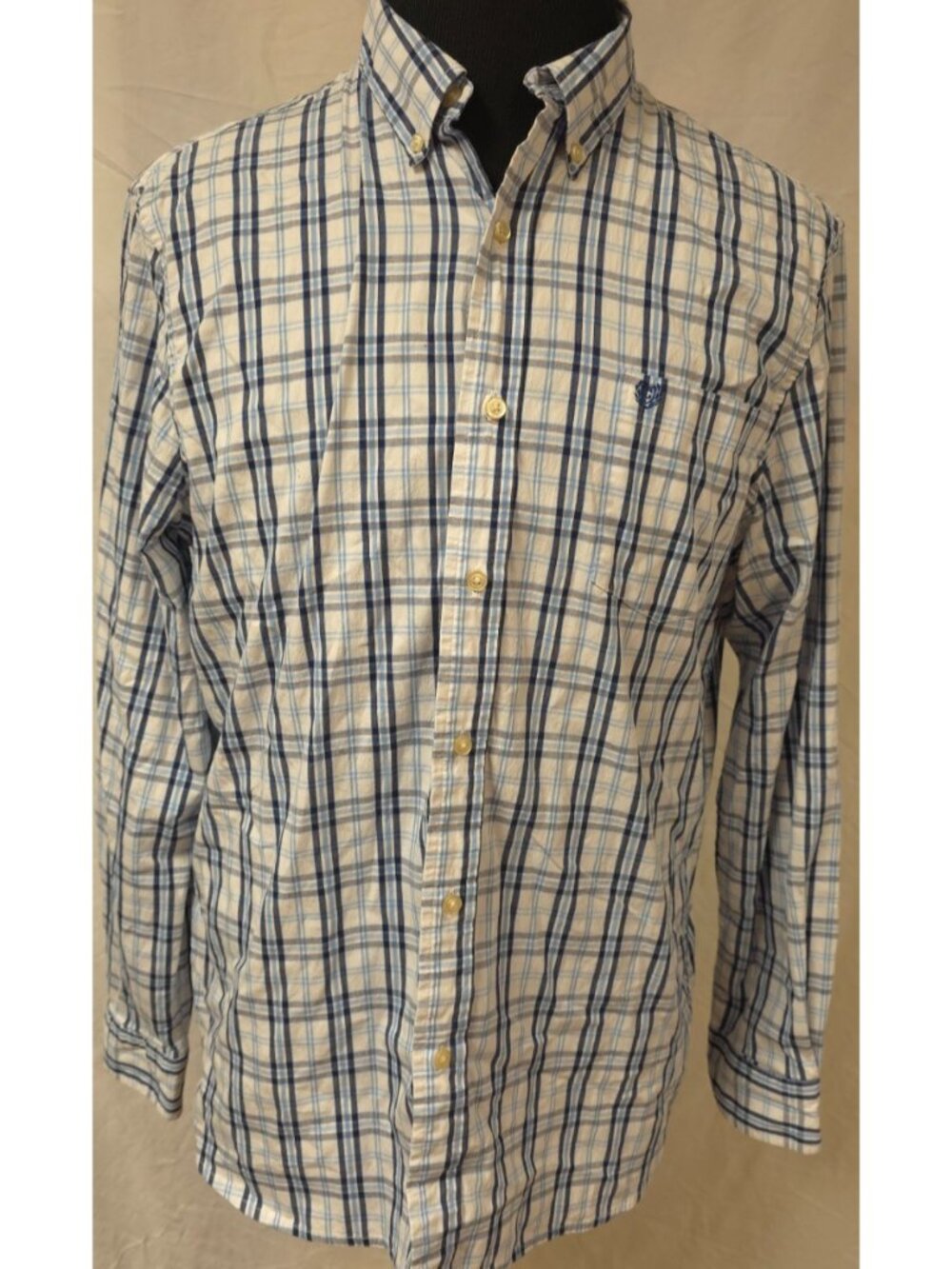 Chaps Stretch Easy Care Mens XL Blue Stripe Plaid Long Sleeve Button Down Shirt